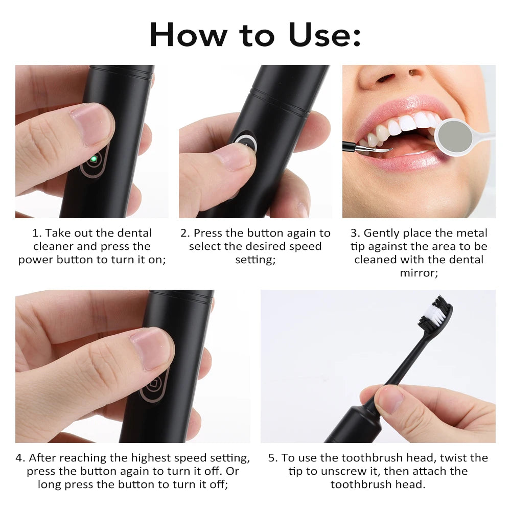 Electric Teeth Cleaner 6-gear Modes Portable Toothbrush Tartar Remover High Frequency Vibration Tartar Cleaning Whitening Teeth