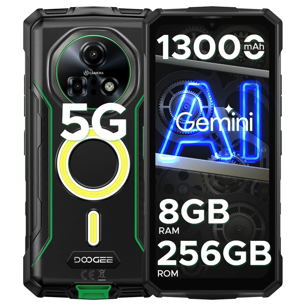 DOOGEE Fire 7 Pro Rugged Phone Dual Camping Lights Support Push-to-Talk Over Cellular 13000mAh Battery Android 15 Smartphone