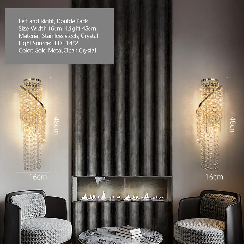 Luxurious Golden Crystal Wall Lamp - Led Wall Lamp. Suitable For Living Room, Bedroom, Corridor And Home Decoration.
