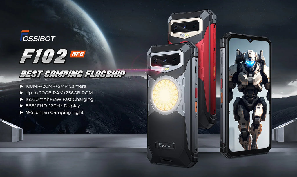 FOSSIBOT F102 Rugged 20GB+256GB 16500mAH Android 13,6.58 FHD, Camping Light  Waterproof, NFC 108MP,Helio G99 33W Fast Charging