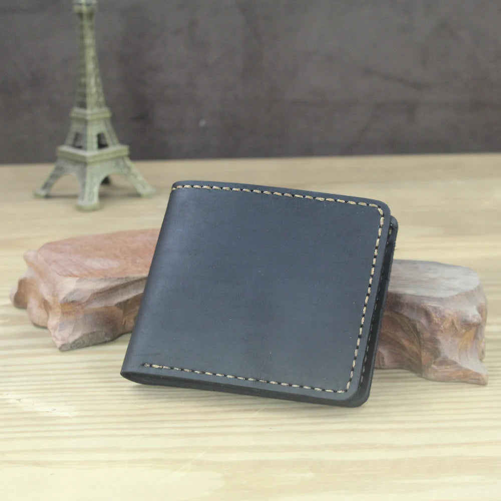 Luxury Handmade Genuine Leather Men Wallet Bifold Purse Male Wallets Short Money Clip Vintage Leather Money Bag with zip pocket