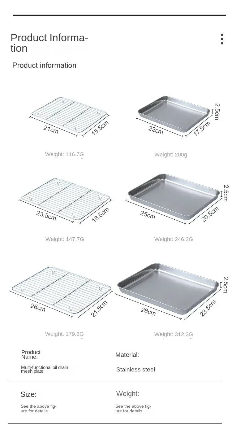 Stainless Steel Baking Pan Tray with Wire Rack Cake Baking BBQ Pan Tray Plate Oven Brownie Rack Cooking Roasting Grilling Tool