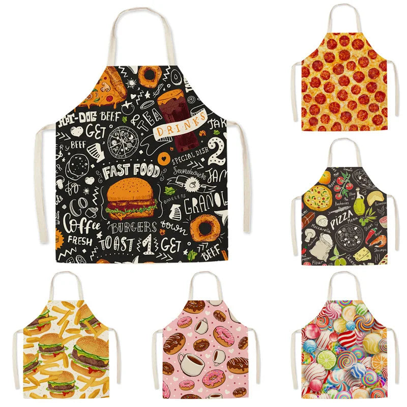 unframed Fashion Kitchen Apron for Men Women Kid Lemon Desserts Printed Cotton Linen Sleeveless Aprons Home Cooking Baking Clean