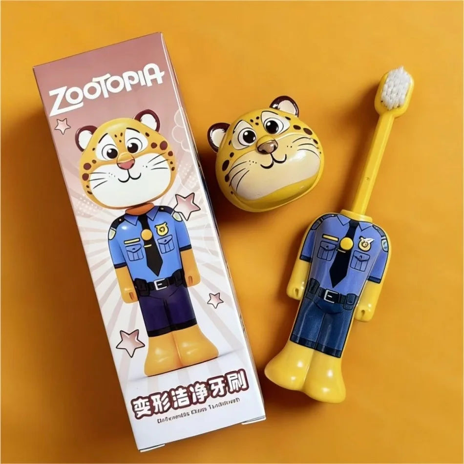 Disney Zootopia Scalable Toothbrush Cute Nick Judy Anime Figures Transformable Soft Bristled Toothbrush Fine Bristled Kids Gifts