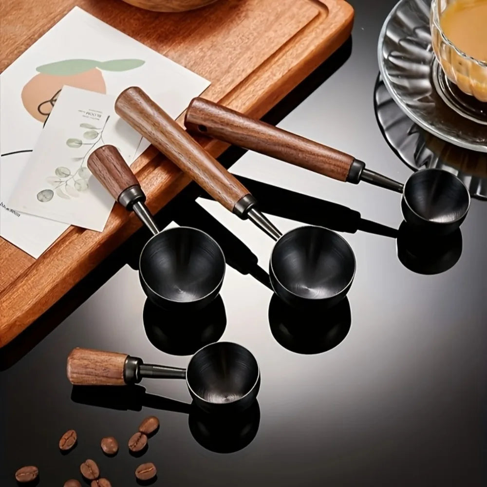 30ml Walnut Wood Coffee Scoop Stainless Steel Long Handle Measuring Spoon for Coffee Tablespoon Kitchen Tool Cafe  Accessories