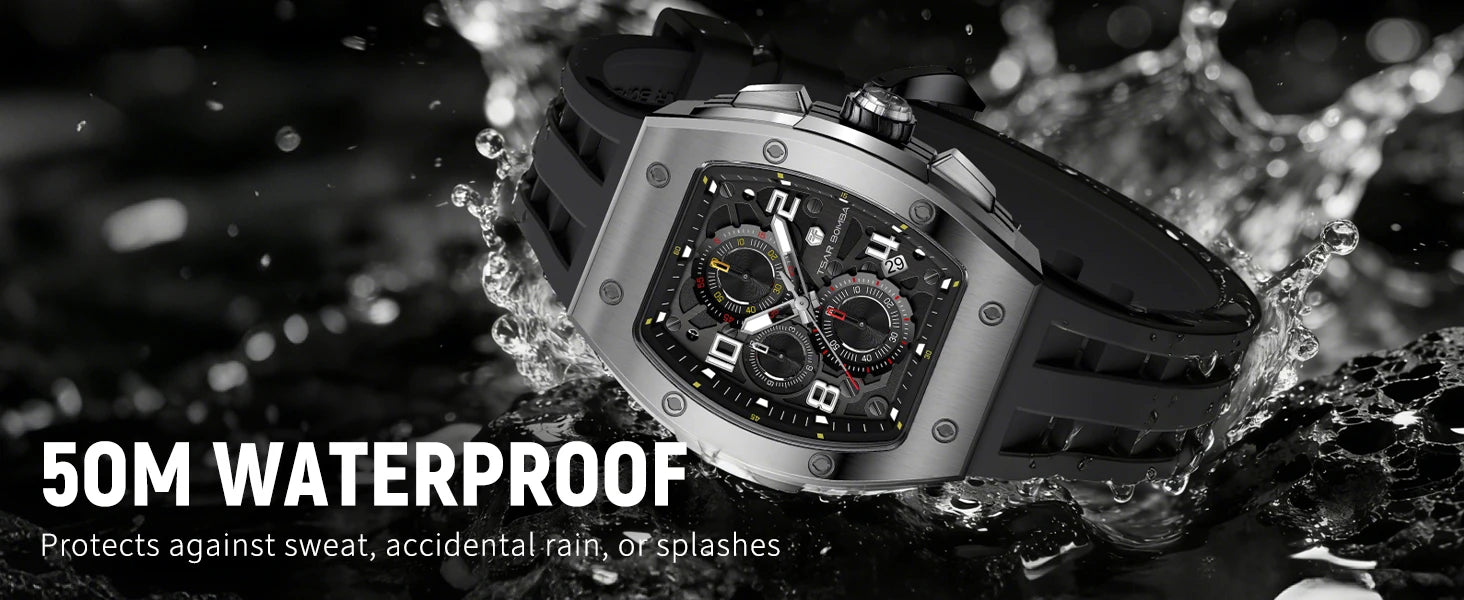TSAR BOMBA Men's Luxury Quartz Watch, Sapphire Crystal, Chronograph, 5ATM Water Resistant, Rose Gold Business Fashion Wristwatch