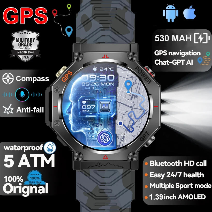 2026 T-Rex 3 Ultra Men Smart Watch Original 10ATM Waterproof GPS Rugged Compass Military 100+ Sports Mode Smart Bracelet