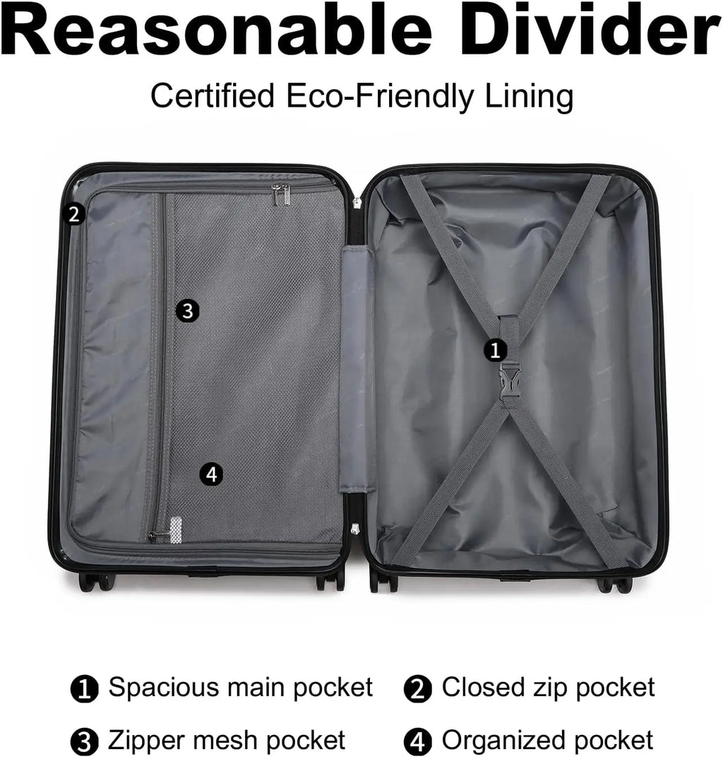 British Traveller 13/20 Inch 2-Piece ABS+PC Hard Shell Luggage Set, Airline Approved Carry-On Suitcases, TSA Lock, Scratch Resistant, Silent Spinner Wheels & Aluminum Telescopic Handle