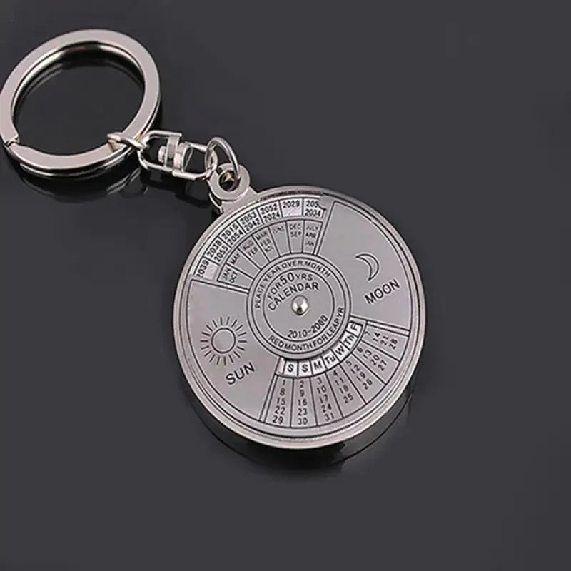 50 Years Perpetual Calendar Keyring Keychain Silver Alloy Key Ring Keyfob Decoration 80U9