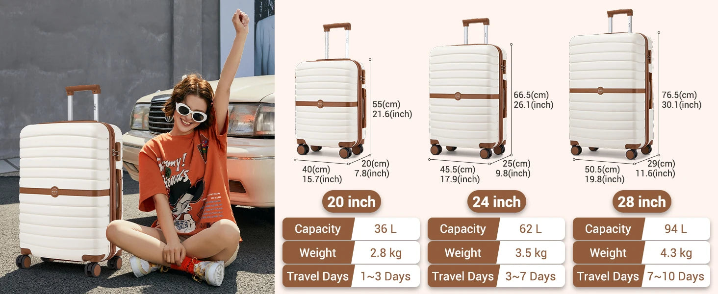 Kono 20/24/28 Inch Optional ABS+PC Hard Shell Luggage, Lightweight Carry On Trolley Suitcase with TSA Combination Lock, Silent 360° Spinner Wheels for Business Holiday Travel