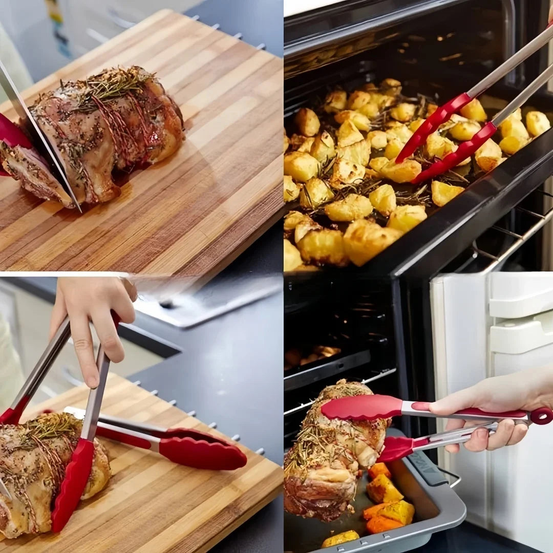 Anti Slip Cooking Serving Tongs Stainless Steel Food Clip Bread Salad Tong Heat-Resistant Barbecue Clips Kitchen Cooking Tool