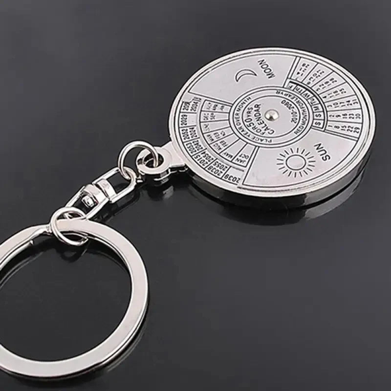 50 Years Perpetual Calendar Keyring Keychain Silver Alloy Key Ring Keyfob Decoration 80U9