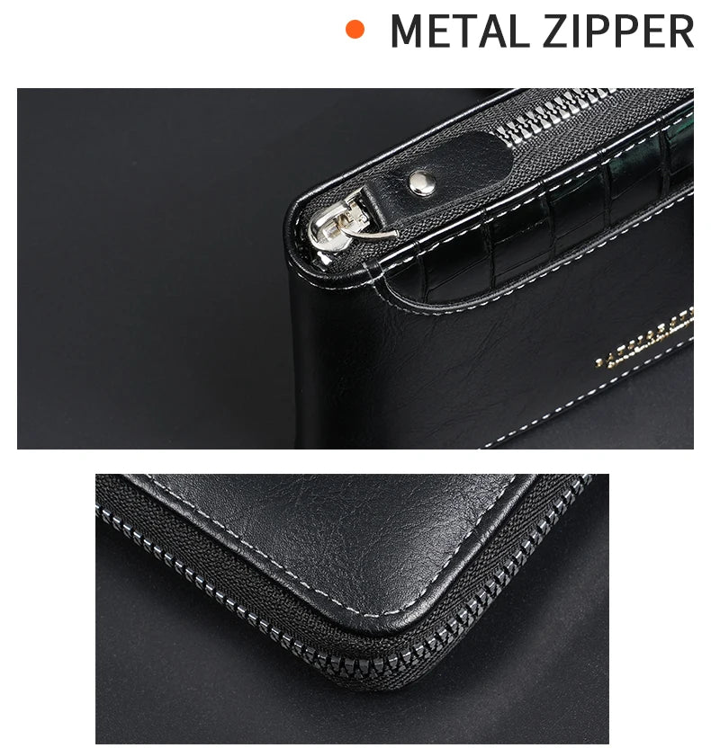 Leather Men’s Wallet Luxury Mens Purse Male Zipper Card Holders with Coin Pocket Rfid Wallets Gifts for Men Money Bag