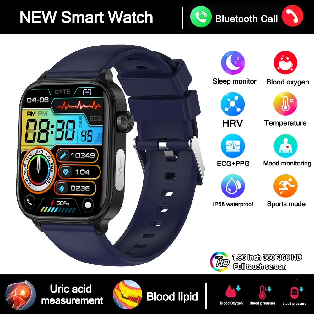 2026 New ECG+PPG Health Smartwatch Men Blood Fat Uric Acid Heart Rate Blood Pressure Bluetooth Call Waterproof Smart Watch Women