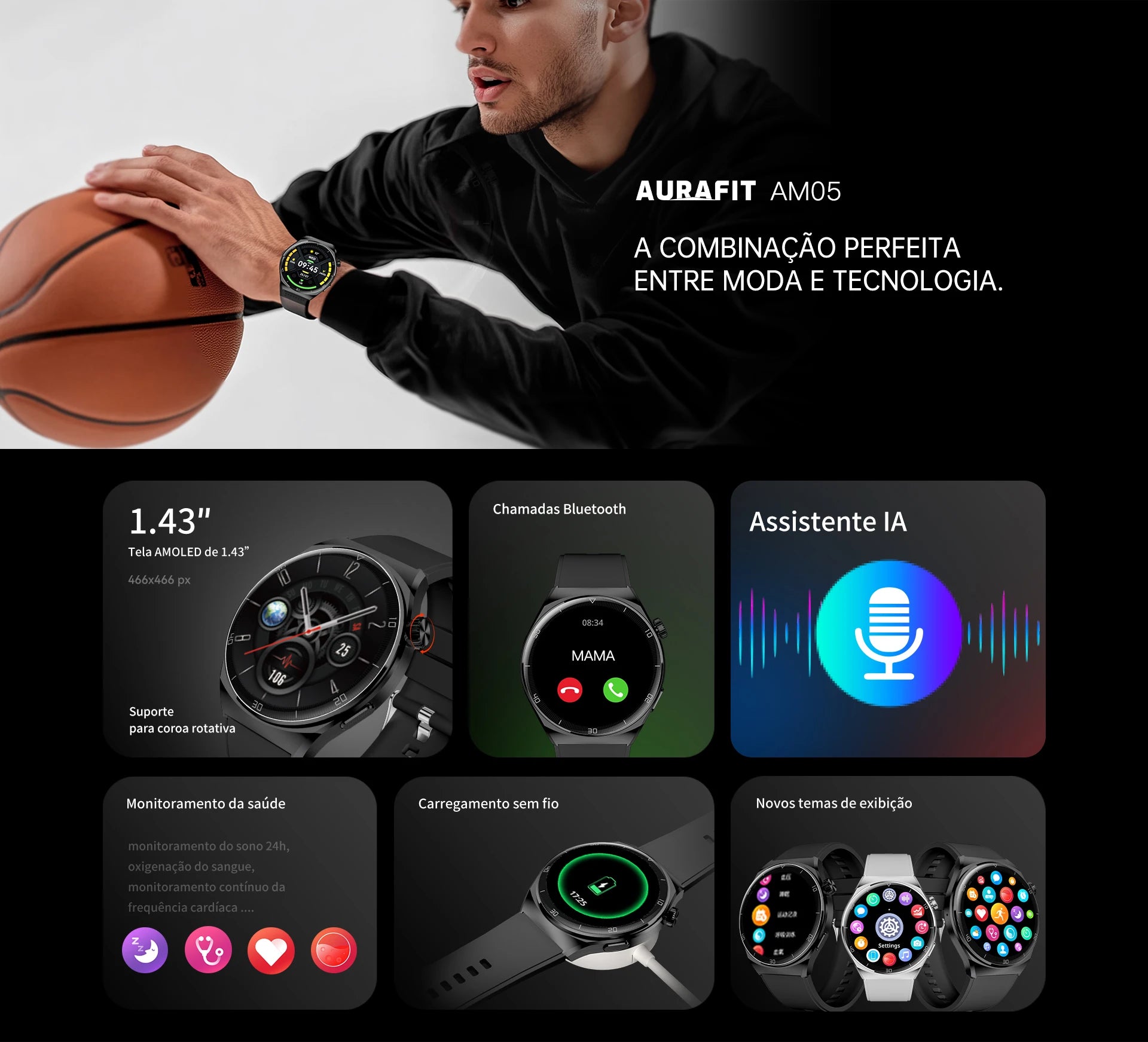 NEXA 2 Relógio Inteligente com de 300mAh Tela HD AMOLED Caixa de Liga de Zinco à Prova d'Água IP68 para Esportes ao Ar Livre