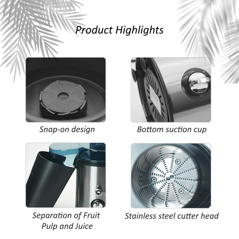 Stainless Steel Juicer Machine Fruit Vegetable Extractor 2 Speed Control Electric Juice Maker with 65mm Wide Feed Chute Easy Cleaning Detachable Parts for Home Kitchen Fresh Juice Orange Apple Carrot Celery