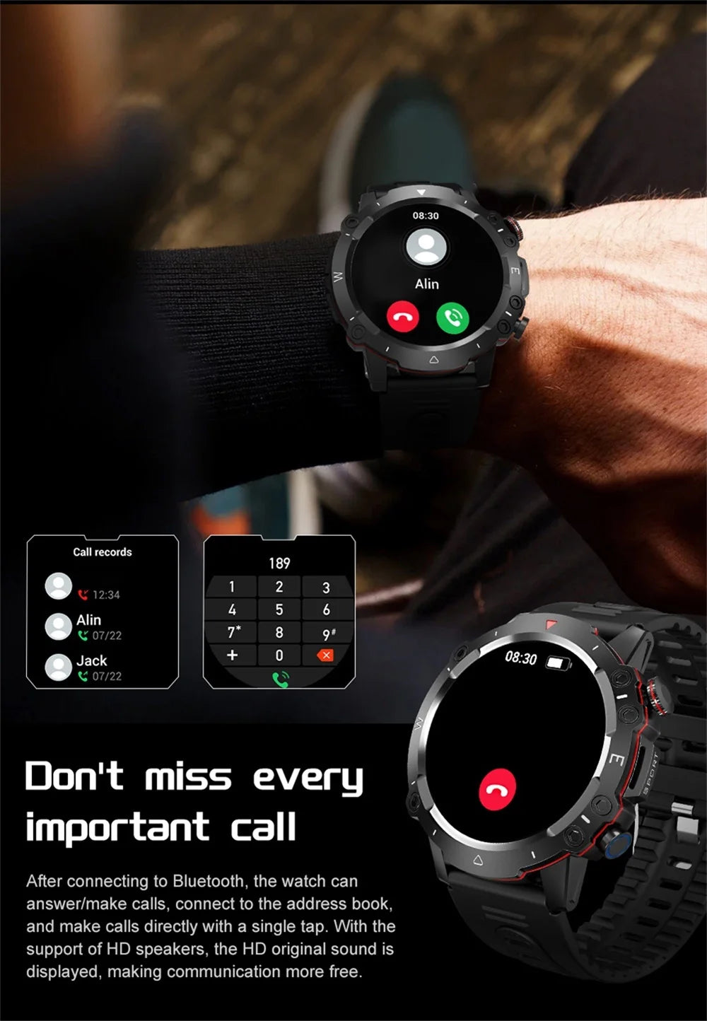 New Outdoor Sports Fitness Smart Watch Heat Rate Sleep Health Clock Waterproof Voice Assistant Alarm Clock Music Smartwatch