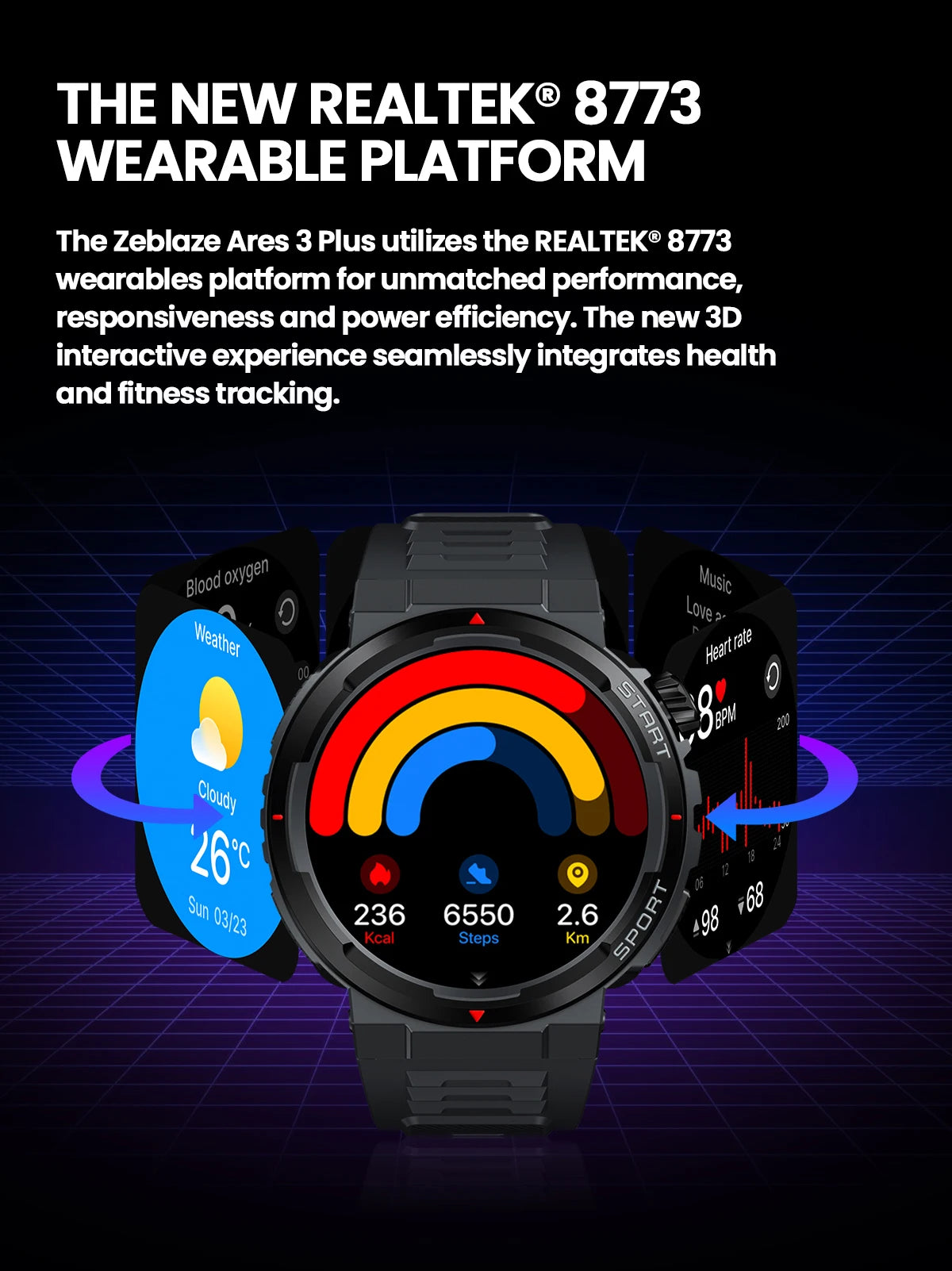 New Zeblaze Ares 3 Plus 1.43'' HD AMOLED Display Smartwatch Voice Calling New 3D Interactive 100+ Sports Modes Smart Watch Men