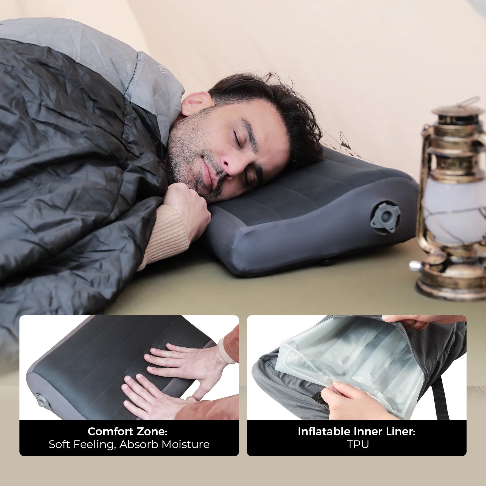 FLEXTAIL ZERO PILLOW&ZERO PILLOW SE - Camping Pillow, Inflatable Pillow with Elastic Strap, Ergonomic Design,Two Height Options