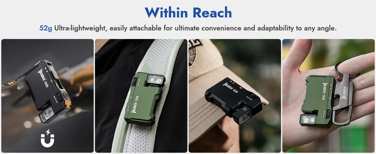 WUBEN Multi-Color Magnetic EDC G5 Flashlight 400 Lumen USB-C Rechargeable Keychain hands Free for Camping, Car Repair, Home Use