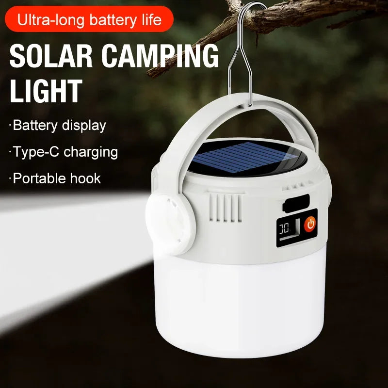  LED Solar Light Bulb USB Rechargeable Camping Light Portable Outdoor Searchlight Multiduty Hanging Lamp with Flashlight 1PC