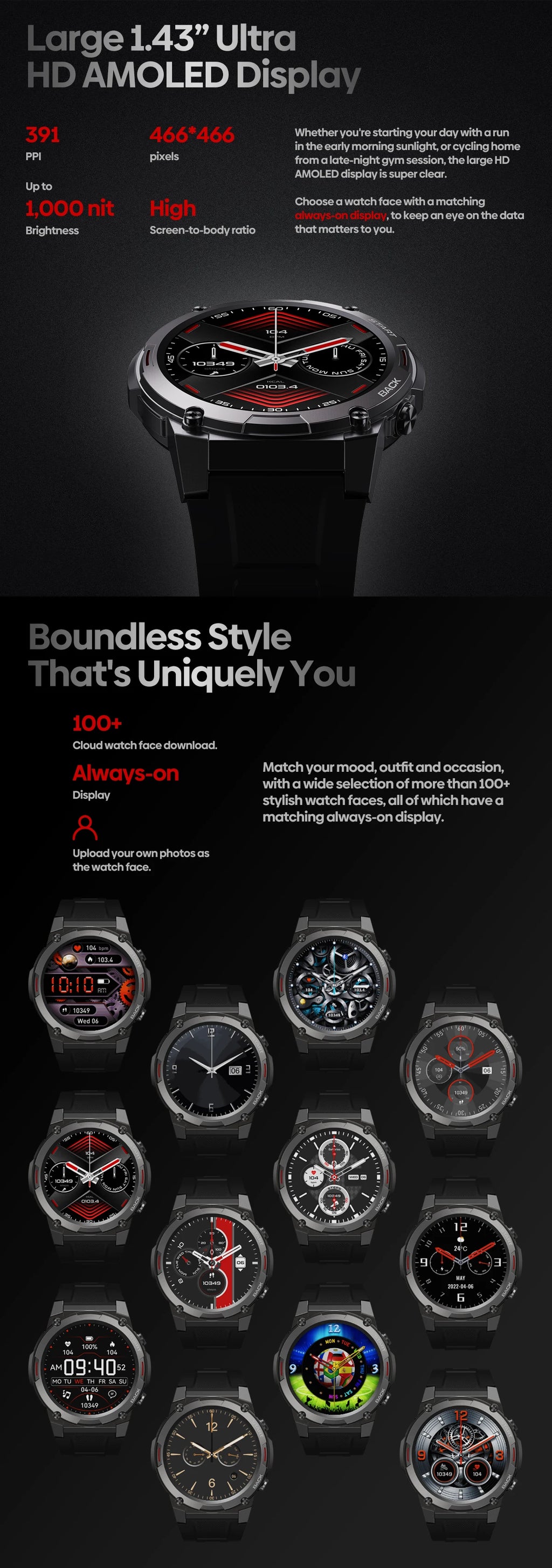 [2023 World Premiere]Zeblaze Vibe 7 Pro Smart Watch 1.43'' AMOLED Display Hi-Fi Phone Calls Military-grade Toughness