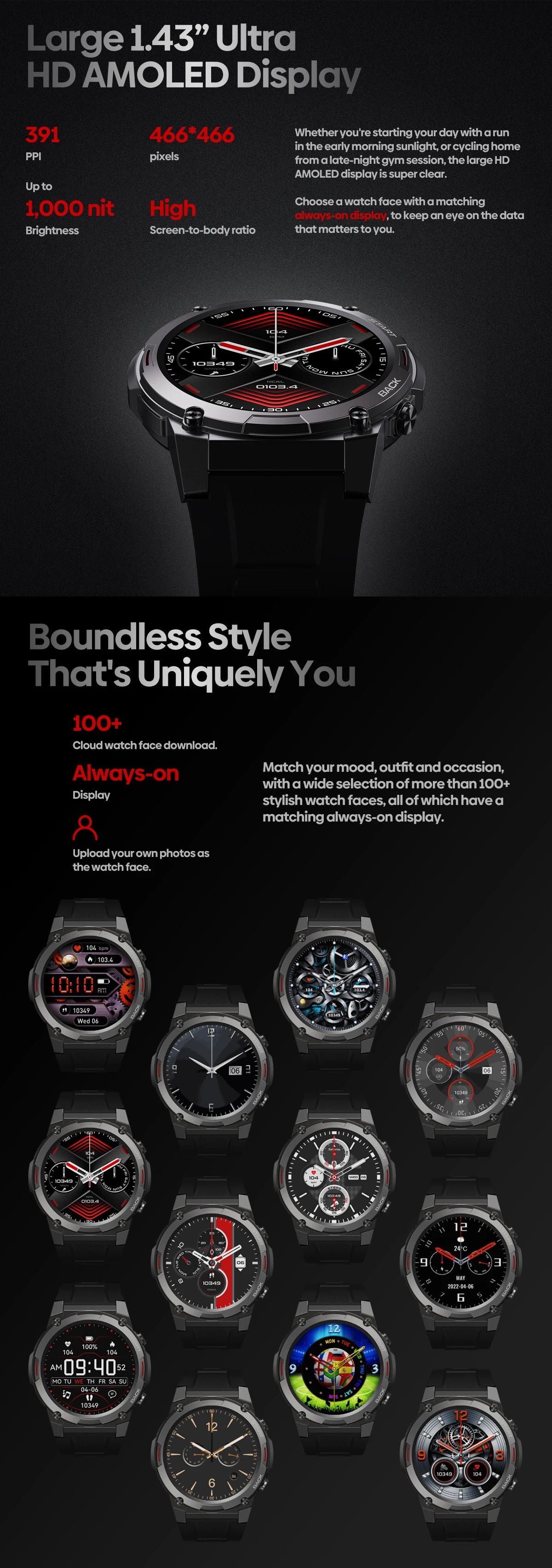 [2023 World Premiere]Zeblaze Vibe 7 Pro Smart Watch 1.43'' AMOLED Display Hi-Fi Phone Calls Military-grade Toughness