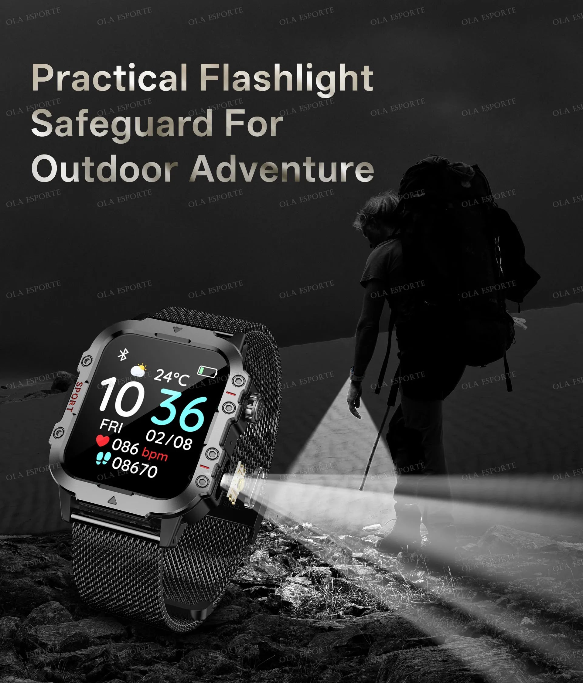 2025 New Flashlight Military Smart Watch Men IP68 5ATM Outdoor Sports Fitness Tracker Health Monitor 1.44Inch BT Call Smartwatch