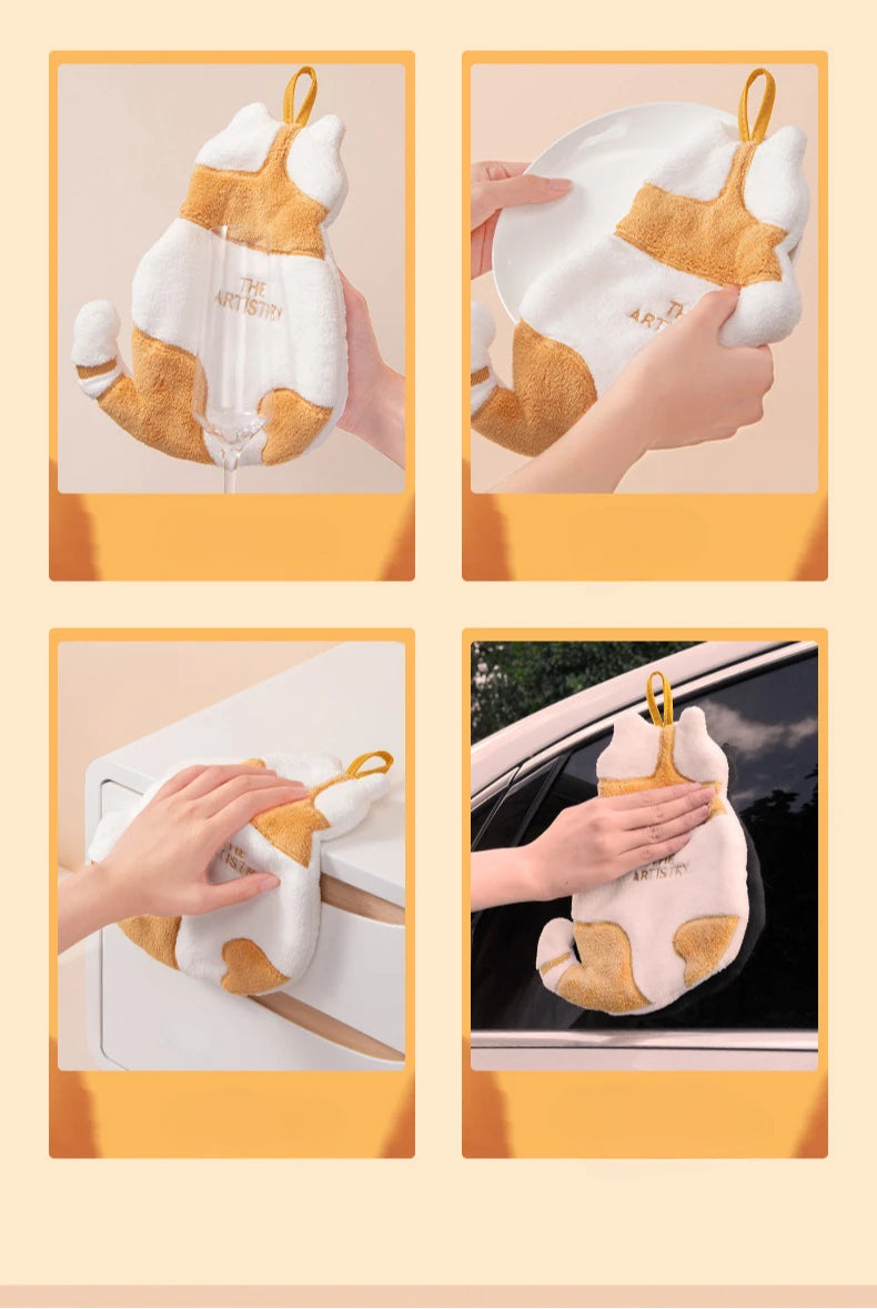 1Pcs Cute Cat Hanging Towel Kitchen Hand Towel Bathroom Soft Absorbent Handkerchief Wipe Towel Cartoon Kids Towels