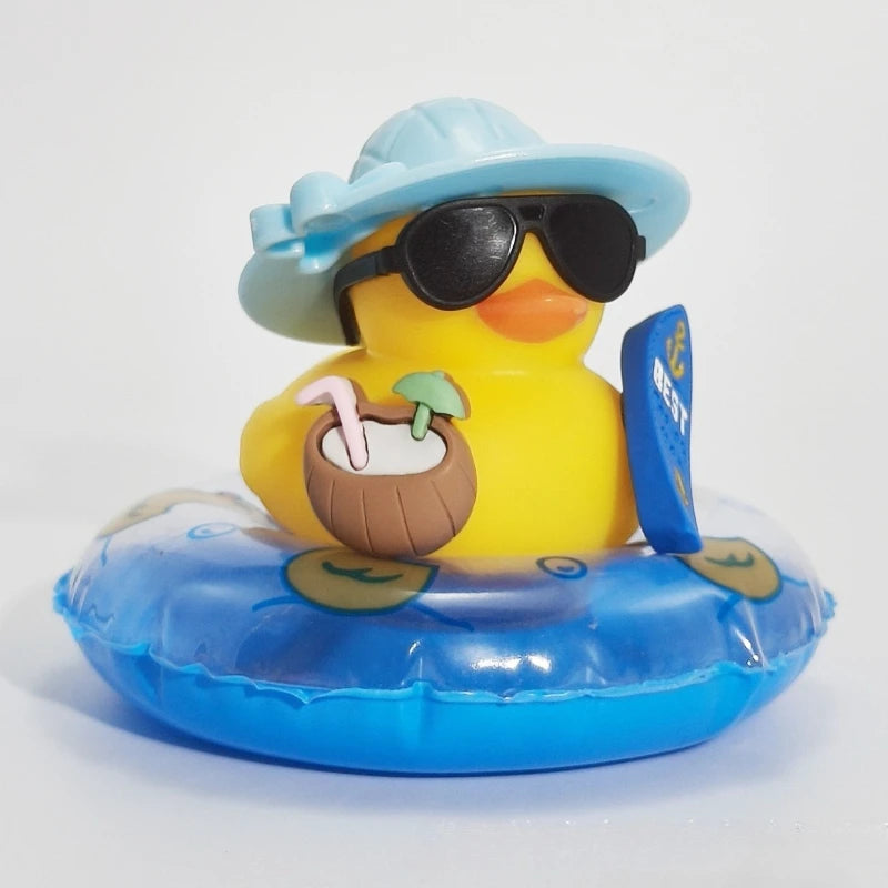 New! Car Dashboard Ornaments Summer Little Yellow Duck Coconut Skateboard Hat Rubber Squeeze Duck Cute Car Decoration