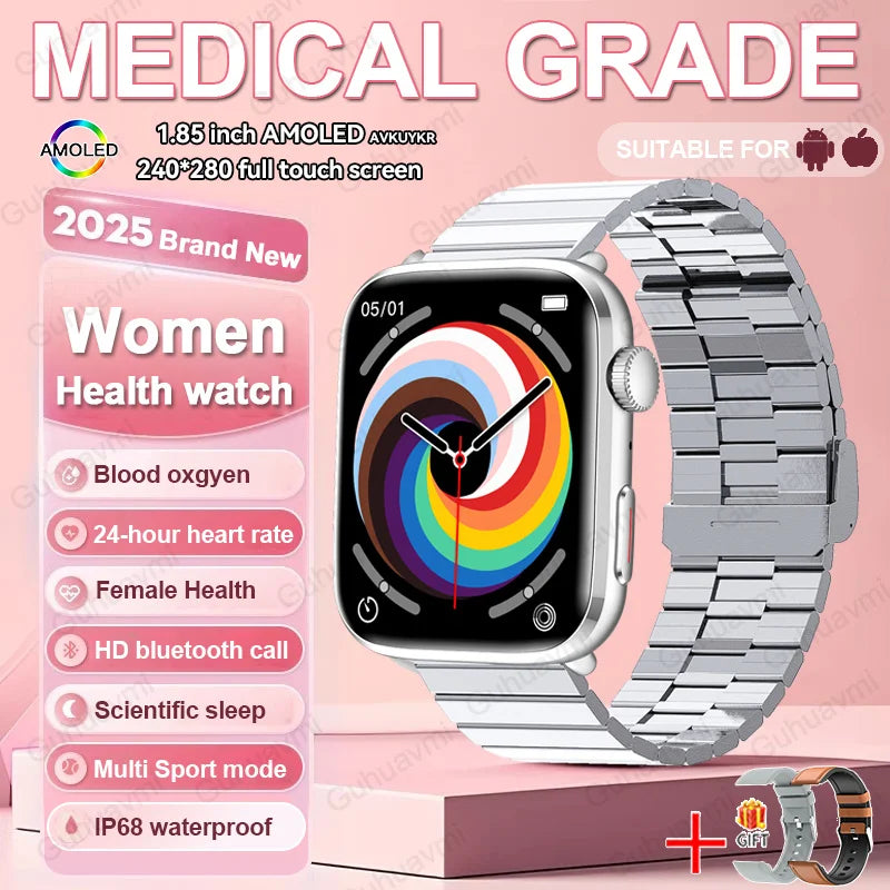 2026 Smart Watch 24/7 Women Health Full Touch Screen BT Call Waterproof Watch Sports Fitness Tracker Health Smartwatch Lady Gift