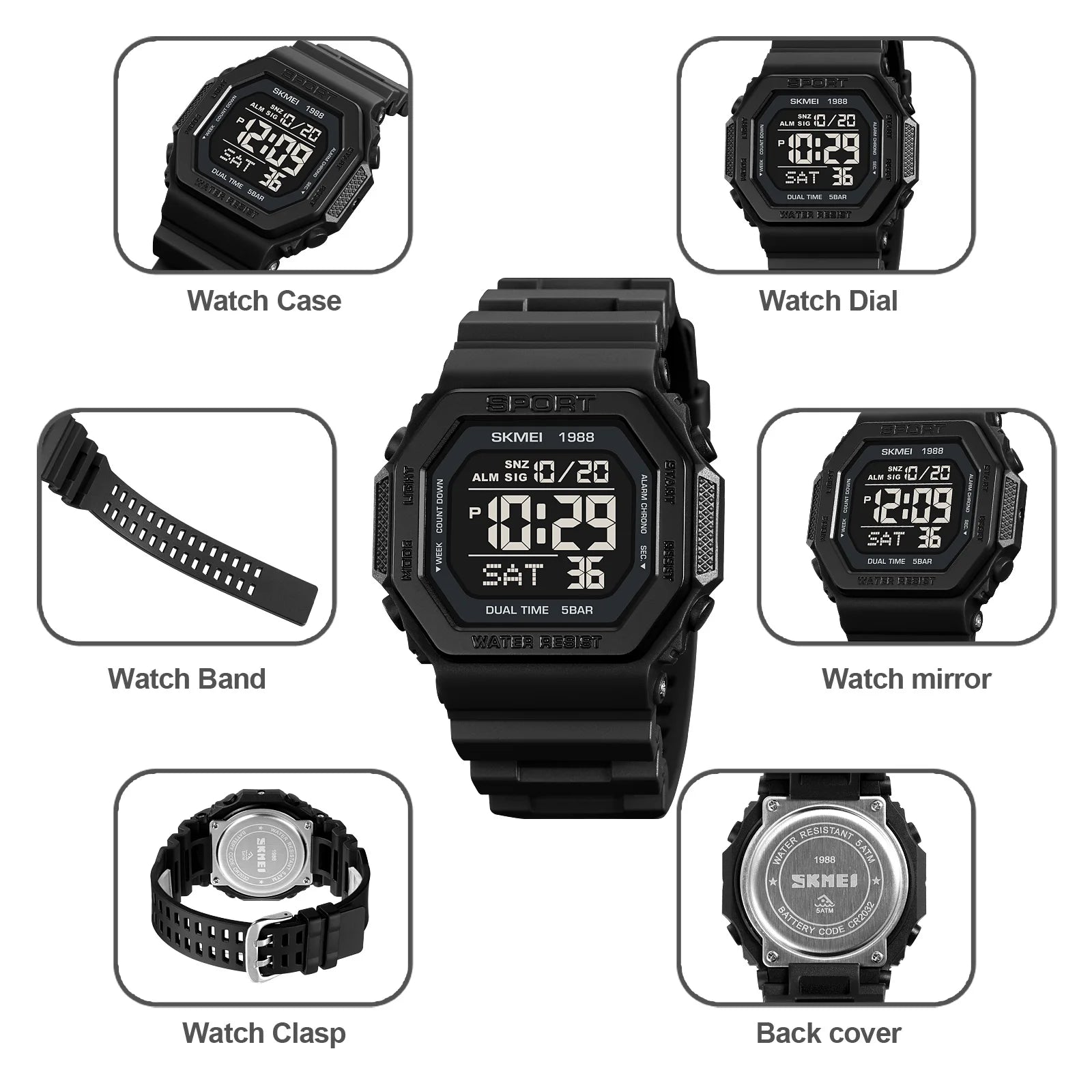 SKMEI 1988 Chrono Men Watch Luxury Brand Sport Watch Electronic Digital Male Wrist Clock Man 50M Waterproof Men's Watches 1988