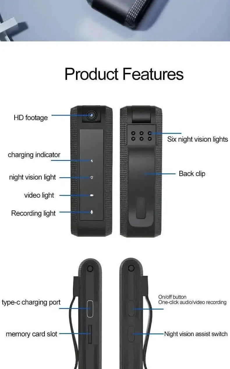 Carpbaba C2S Mini Body Camera 1080P HD DV Professional Bodycam Digital Voice Video Recorder Small Micro Sound Recording Device