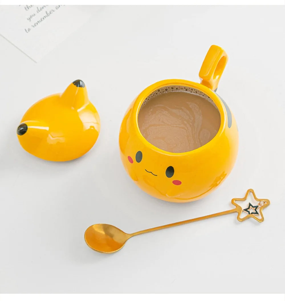 SHUNXIANG 300ml Pokémon Spherical Mug Ceramic Pikachu Cup with Lid Creative and Cute Pattern Cup Gift Desktop Decorative Cup