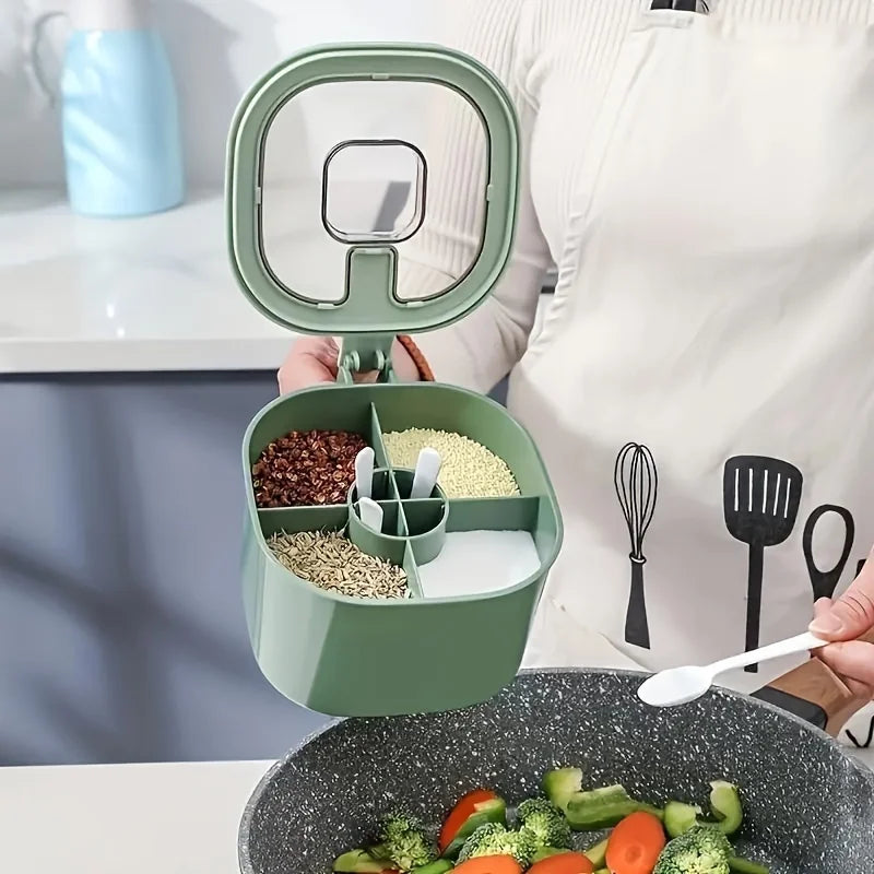 A 4-In-1 Large Capacity Seasoning Box with a Lid And Spoons Comes with Four Spoons for in The Home Kitchen for Salt Containers