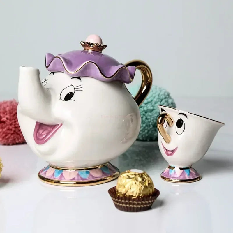 Disney Teapot Cute Cartoon Beauty And The Beast Coffee Pots Mug Mrs Potts Chip Cup Tea Cup Pots One Tea Sets Droshipping
