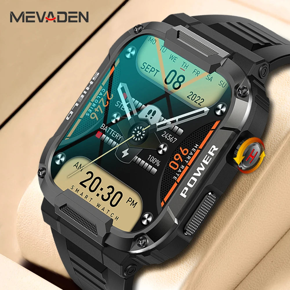 MEVADEN 1.85 inch Outdoor Military Smart Watch Men Bluetooth Call Smartwatch Waterproof Sports Fitness Watches for Android IOS