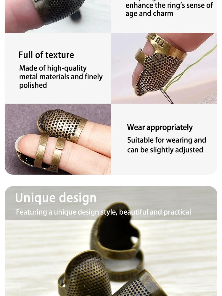 Adjustable Vintage Sewing Thimble, Handmade Non-slip Embroidery against Ring, Vintage Needle Presser Needle Hoop Finger Holder