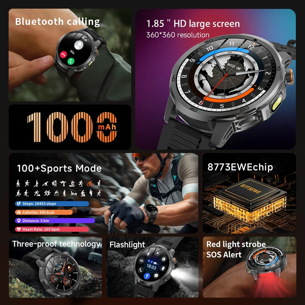 2026 Military T-Rex 3 Smart Watch Fitness Clock Men 466*466 AMOLED Screen 1000mAh Battery Flashlight Call Waterproof Smartwatchs
