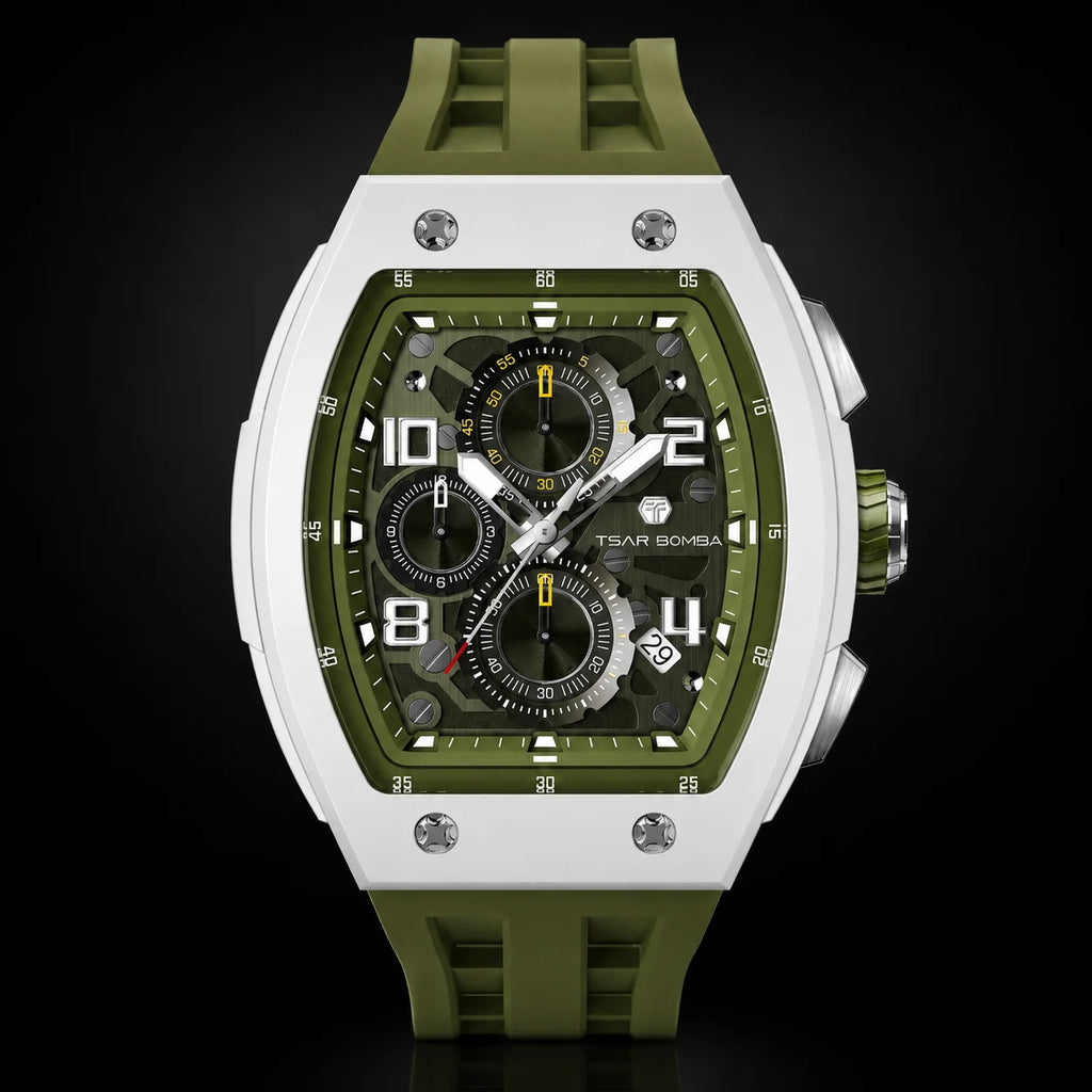 TSAR BOMBA Men's Luxury Quartz Watch, Sapphire Crystal, Chronograph, 5ATM Water Resistant, Rose Gold Business Fashion Wristwatch
