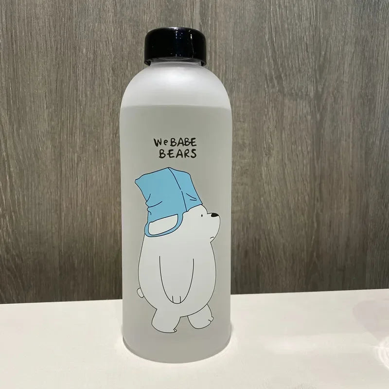 1000ml Water Bottles Cute Panda Bear Cup with Straw Transparent Cartoon Water Bottle Drinkware Frosted Leak-proof Protein Shaker