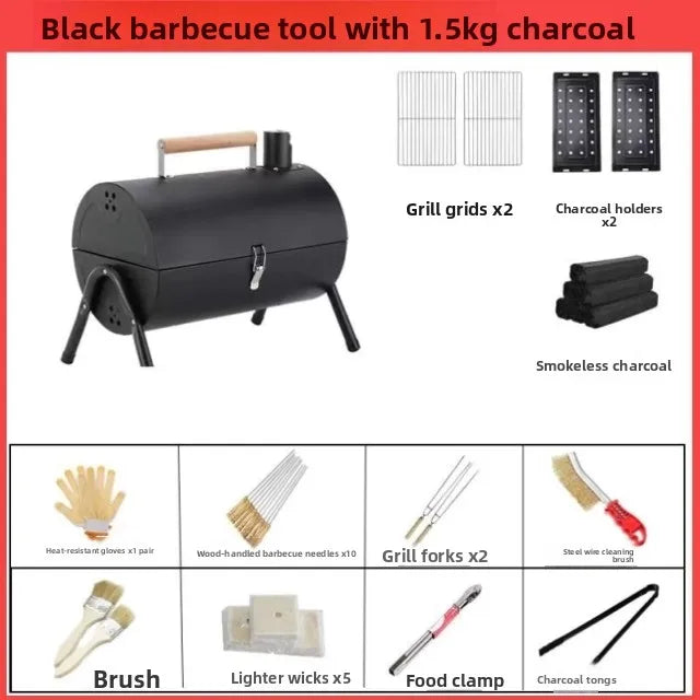 Portable Camping Barbecue Grill Multi-Function Charcoal Barbecue Double-Sided Chimney Home Outdoor Stove Meat Cooking Tool