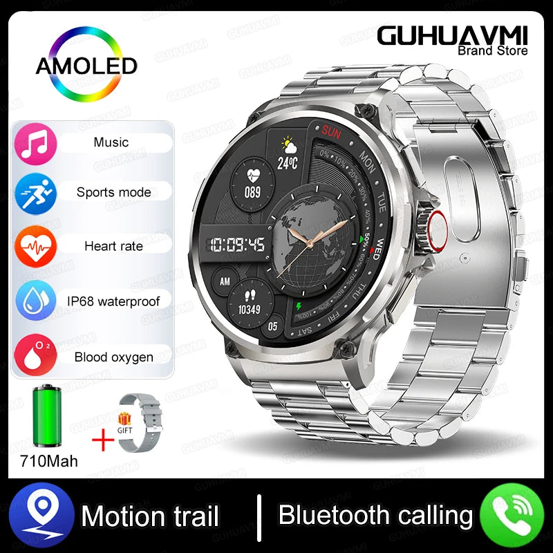 2026 New 1.85-inch ultra AMOLED smartwatch, GPS track, HD Bluetooth call; 710 mah large battery 400+ dial, suitable High end men