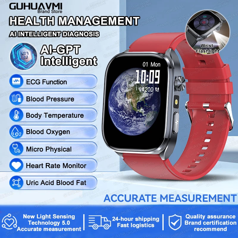 2026New Accurate Diagnosis Smart Watch ECG Blood Oxygen BP Uric Acid Lipids HD AMOLED Screen BT Call Health Smartwatch Men Women