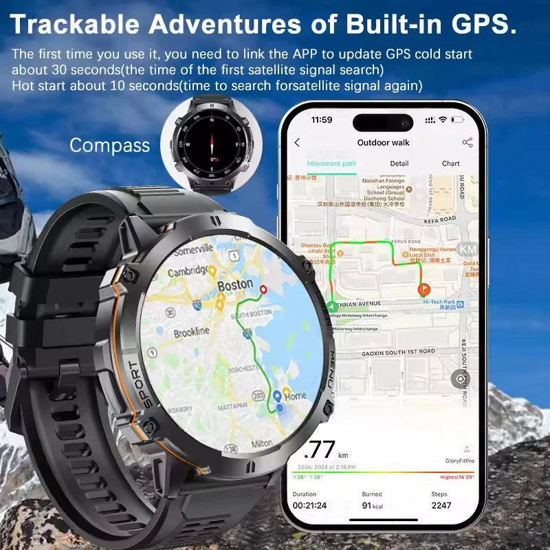 2025 New Military TREX3 1000mAh Battery Smart Watch 1.73-inch Screen 5ATM Waterproof GPS Altimeter Bluetooth Call Men Smartwatch