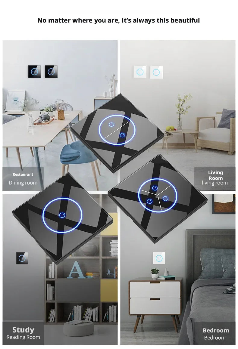 Tuya Smart Life WiFi Smart Touch Switch Tempered Glass Panel WiFi Bluetooth Dual Mode+RF433 Alexa/Google Home Voice Control