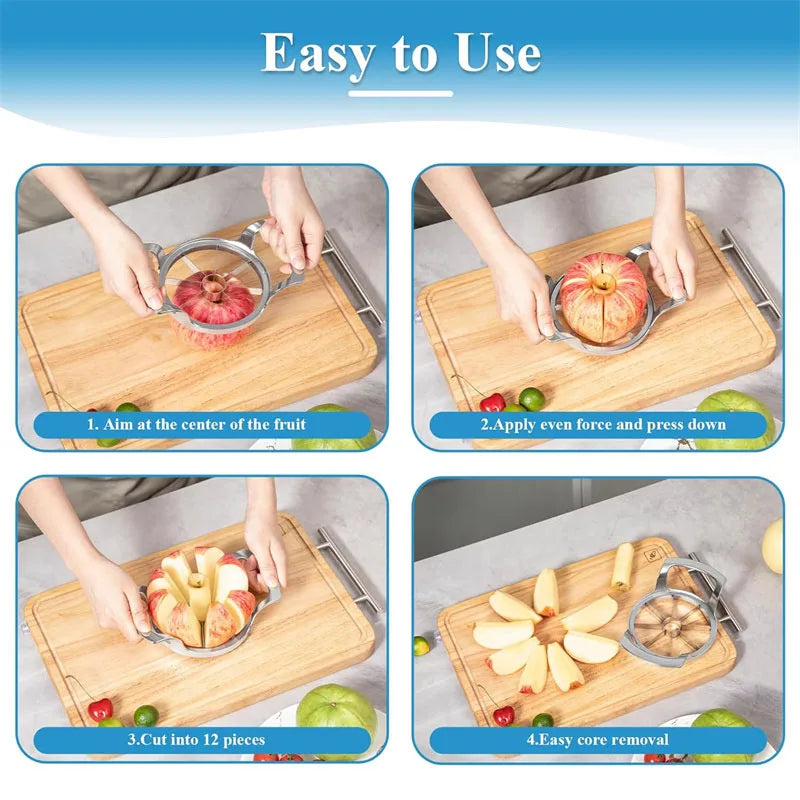 Stainless Steel Apple Slicer Fruit Cutter with Frosted Handle Upgraded 8 Blade Sharp Divider Fruit Cutter Vegetable Corer Peeler