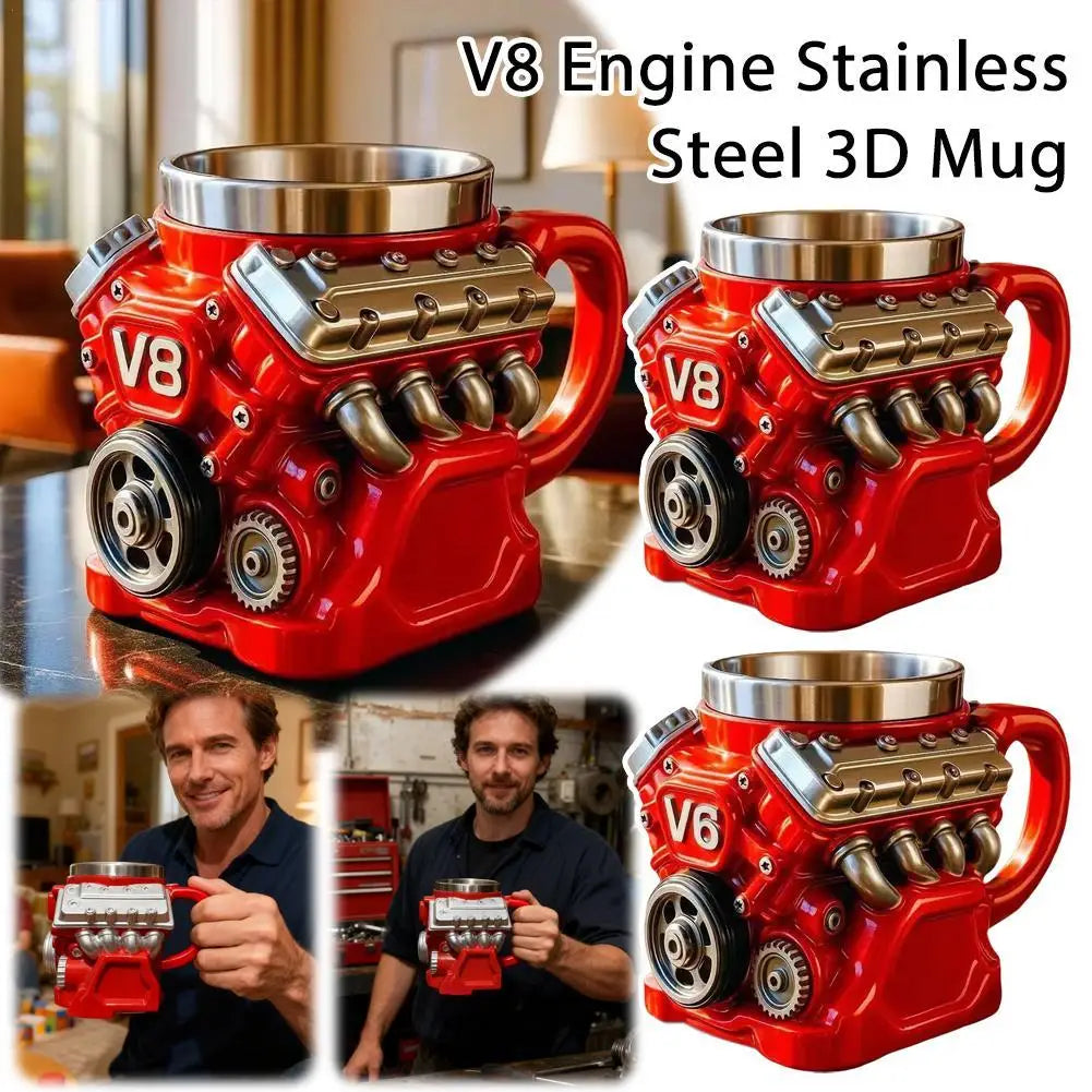 Mechanical V8 V6 Engine Resin Coffee Mug Personalized Inner Liner Simple Design Kitchen Bar Home Gift Idea
