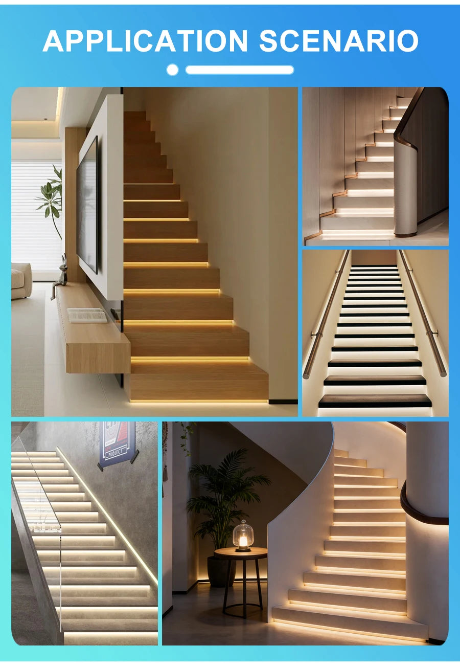 Intelligent Motion Sensor Stair Light Kit, Smart Bluetooth APP Remote Control, Dynamic & Constant Lighting for Indoor Staircase