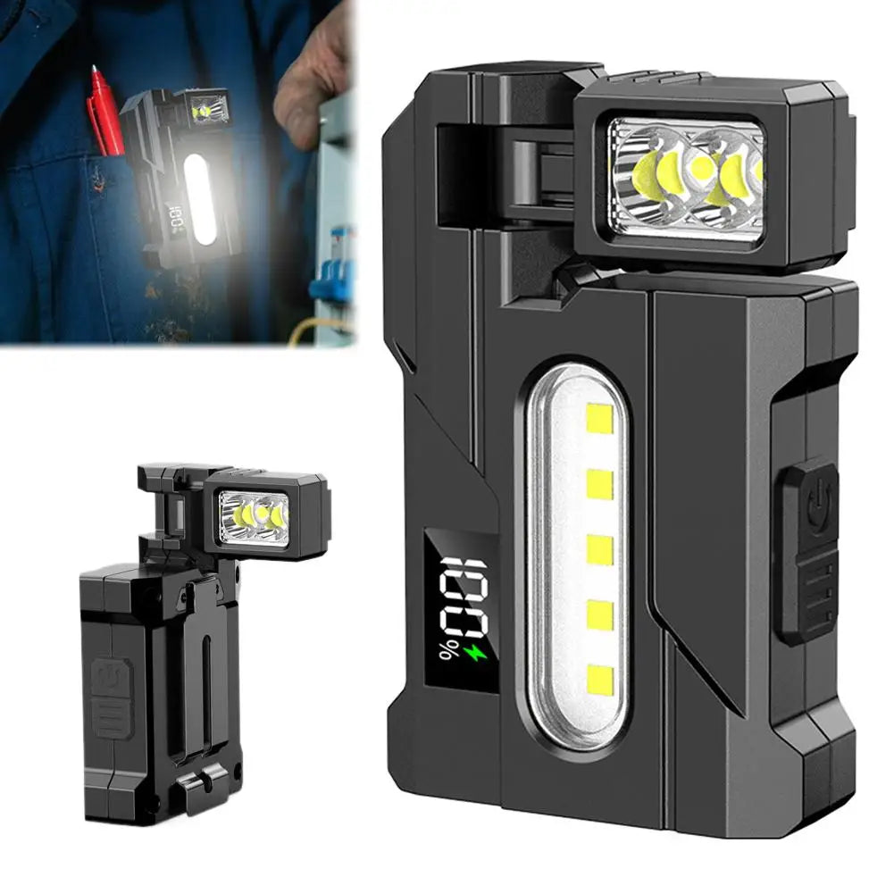 Outdoor Adjustable Angle Flashlight 1200 Lumens COB LED Zoomable Work Light USB Rechargeable Torch for Camping Hiking